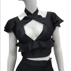 NEW! NASTY GAL Black Flutter Sleeve Crop Top